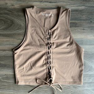 Abercrombie - Soft A&F Collection Cropped Lace-up Tank - Women S - Tan/Brown